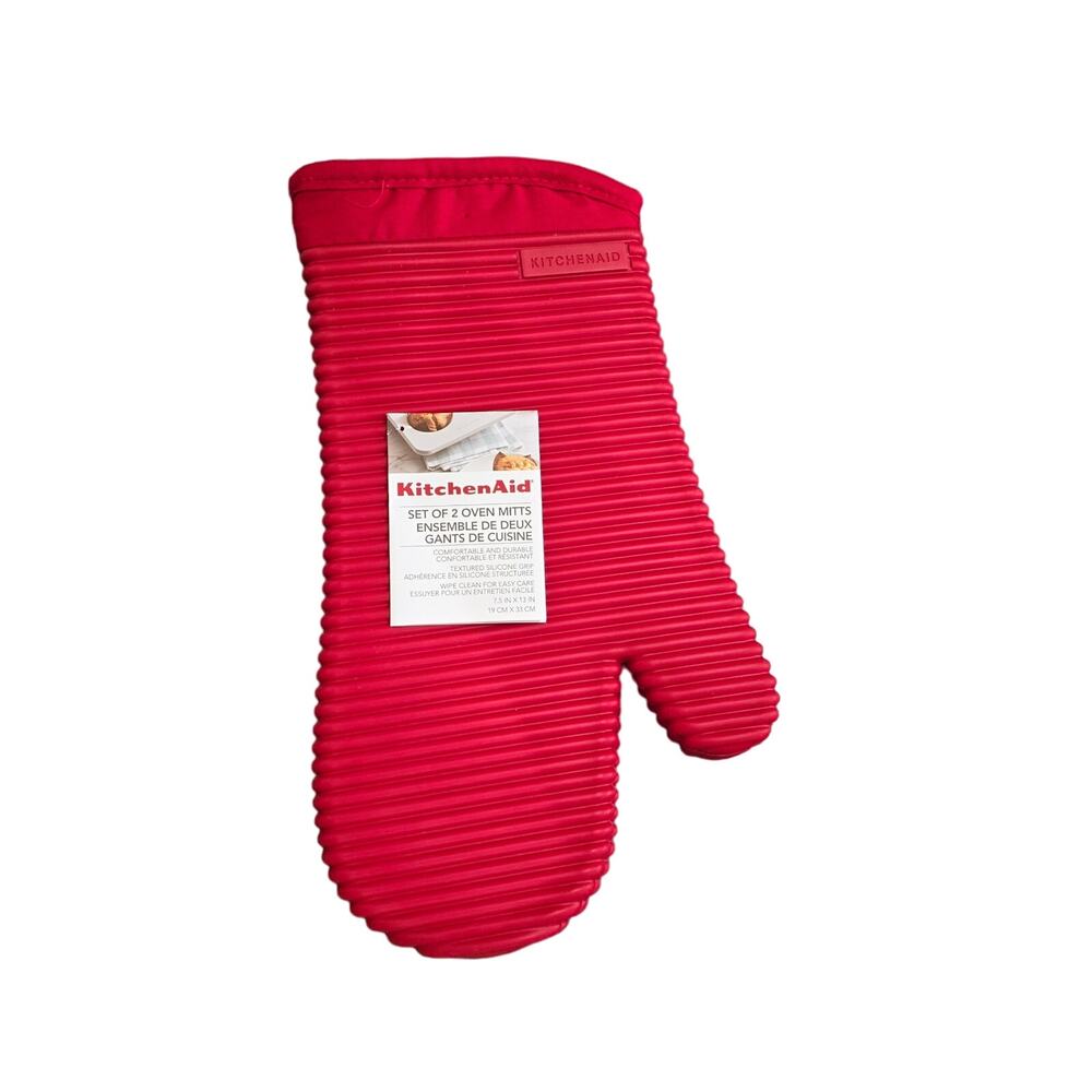 KitchenAid Silicone Set of 2 Oven Mitts / Pot Holders Red NWT